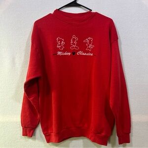 Vintage Mickey Mouse Sweatshirt Unisex L Red Pullover Embroidered Logo 90s